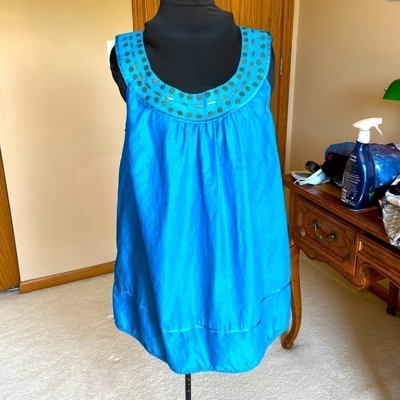 💙 Lane Bryant Beaded Scoop Neck Sleeveless Blouse Turquoise Size 18/20W - Picture 11 of 11